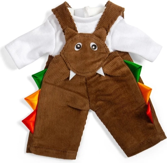 Bigjigs Toys smeđe samtane hlače s tregerima i majica za lutku 28 cm
