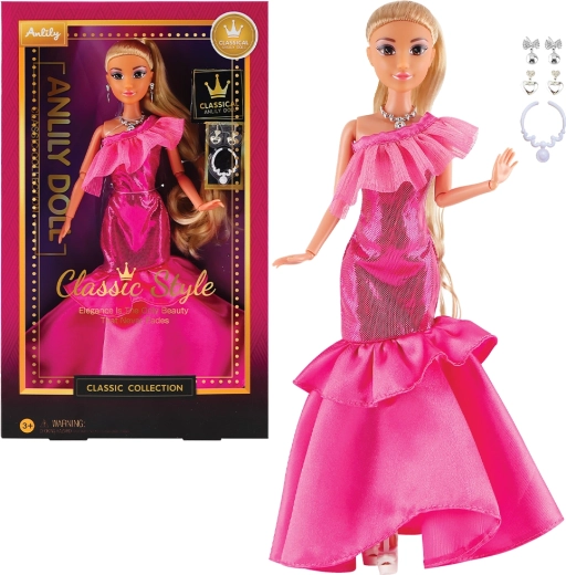 Modna lutka u večernoj haljini – tamnoružičasta