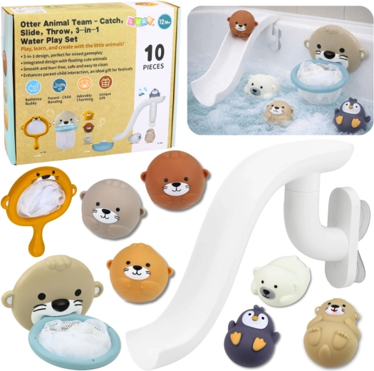 Set za kupanje s vidrom i životinjicama sa toboganom i mrežicom, 10 dijelova