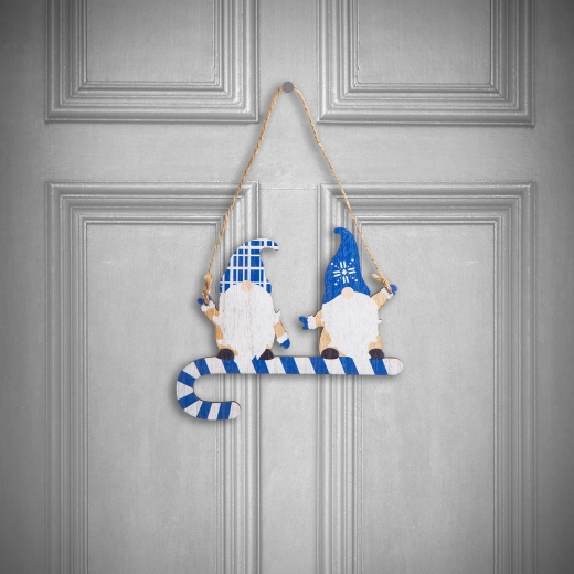 Christmas wooden decoration, blue gnome, 15 cm