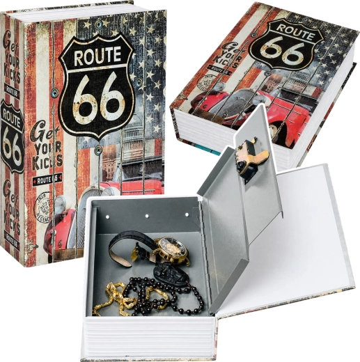 Book safe for keys with Route 66 design