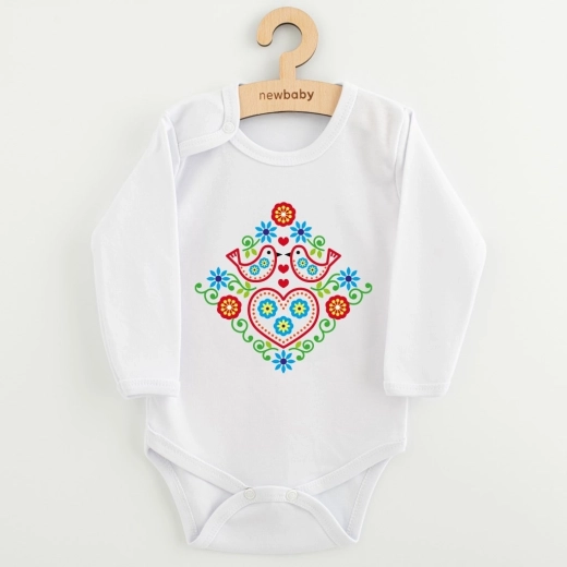 New Baby Long-Sleeve Baby Bodysuit with Folk-Style Bird Pattern, Size 62 (3–6 Months)