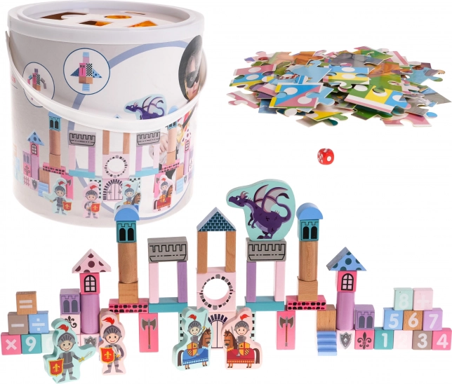 Drvena konstrukcijska igračka dvorac s vitezovima za djecu 3+