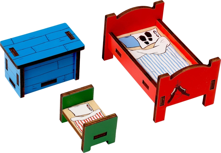 Wooden dollhouse furniture for Pippi Longstocking's dollhouse – bedroom