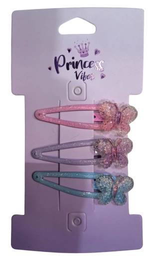 Pink set blistavih kopči za kosu s leptirićima (3 kom)
