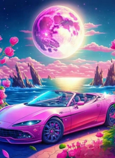 Dijamantno slikanje – kabriolet u ružičnom raju 30 × 40 cm