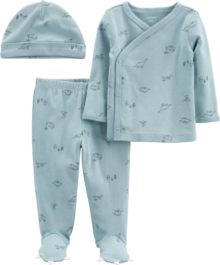 Carter’s 3-dijelni set za bebe Blue Dino – majica s dugim rukavima, polugležnjače i kapa