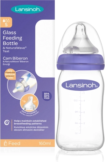 Lansinoh glass baby bottle with NaturalWave teat 160 ml