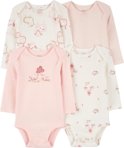 Carter’s girls’ long-sleeve bodysuits Pink/Ivory, set of 4, size 56