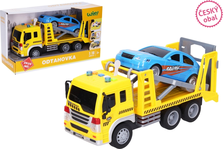 Tow Truck with Car Featuring Light and Sound Effects
