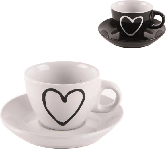 Keramička šalica s podloškom Srce 90 ml – mix