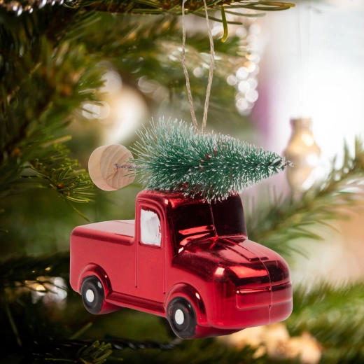 Christmas tree ornament with a car and tree