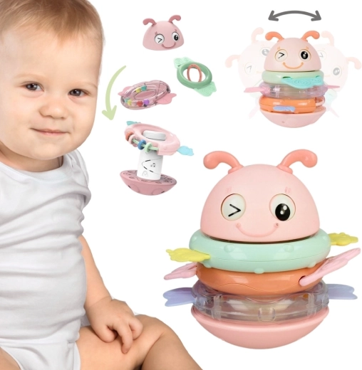 Woopie Baby Sensory Toy Bee 2-in-1 with Rattle and Teether, Pink