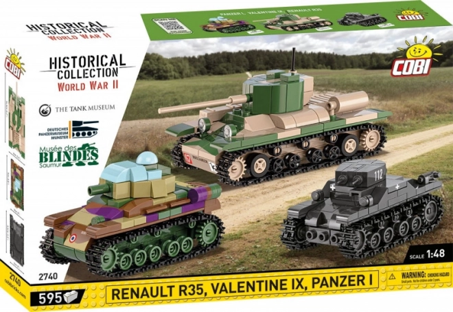 Povijesni plastični komplet za slaganje tenkova Renault R35, Valentine IX, Panzer I