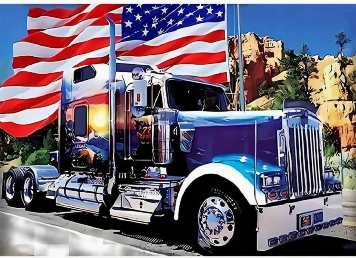 Dijamantno slikanje Američki auto sa zastavom 30 × 40 cm