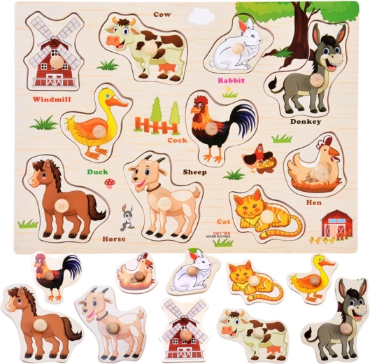 Drvene puzzle farma s ručkicama i engleskim riječima – 10 dijelova