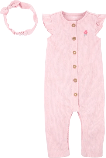 Carter’s girls’ set: zip-up sleeveless romper and headband, pink