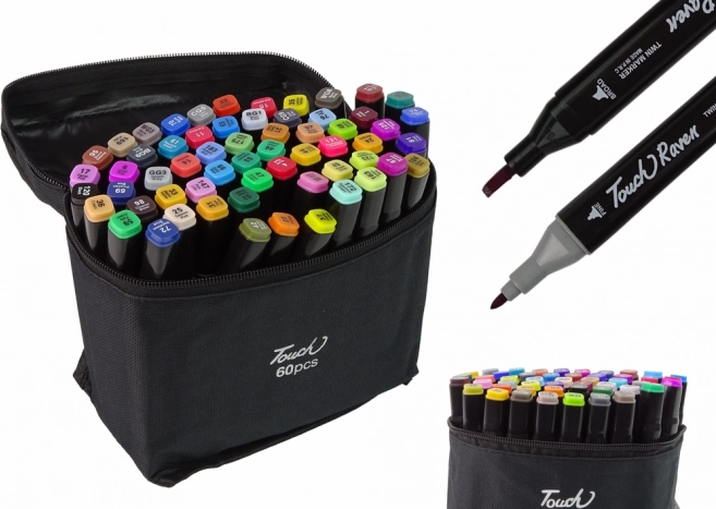 Set alkoholnih markera Touch Raven 60 komada s dvostrukim vrhovima