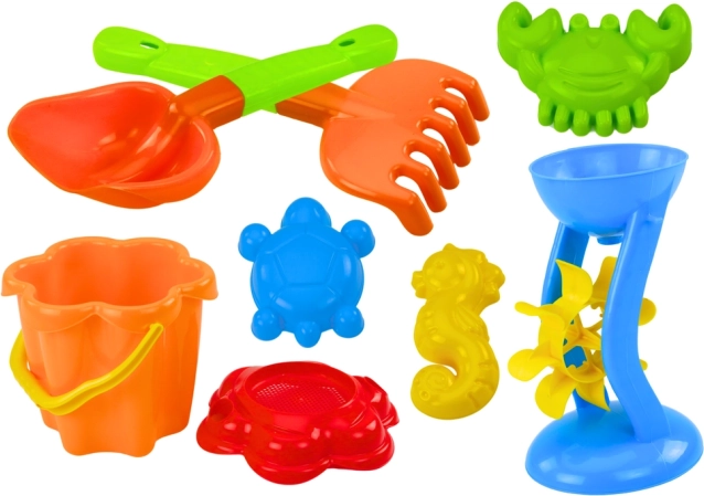 Šarena garnitura igračaka za pijesak s mlinom i kalupima