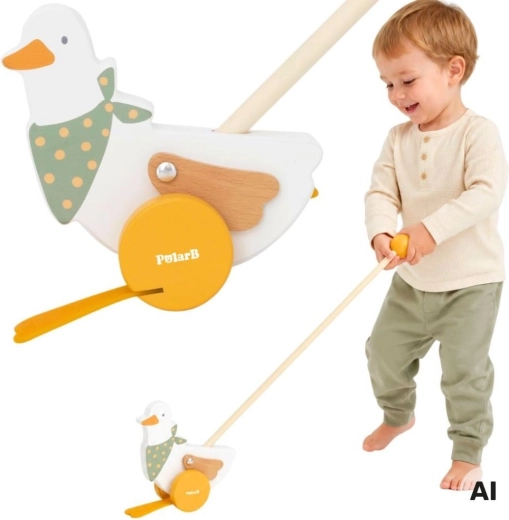 Viga PolarB wooden push goose on a stick for children 12m+