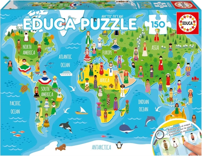 Educa puzzle karta svijeta s djevojkama 150 dijelova