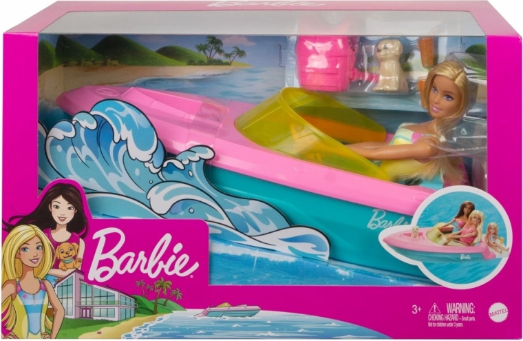 Barbie motorni čamac s lutkom i psićem