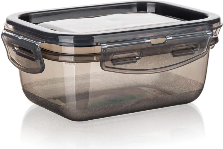 Posuda CADENZA pravokutna 0,45 l s kopčastim zatvaračem, dimno prozirna plastika