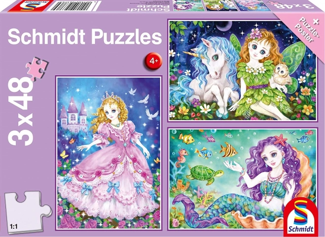 Puzzle SCHMIDT princeza, vila i sirena 3×48 dijelova