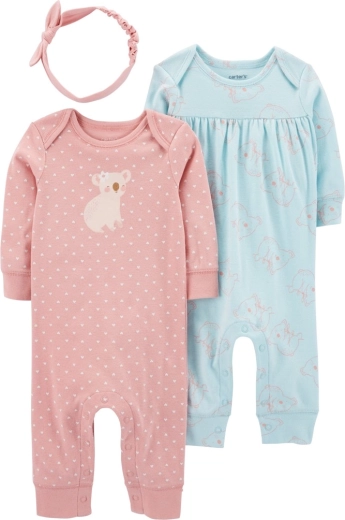 Carter’s dječji 3-dijelni set: 2 bodija i traka za kosu Pink & Mint, vel. 56