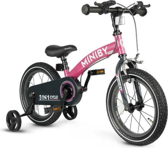 Qplay Miniby 3u1 dječji bicikl 14" ružičasti