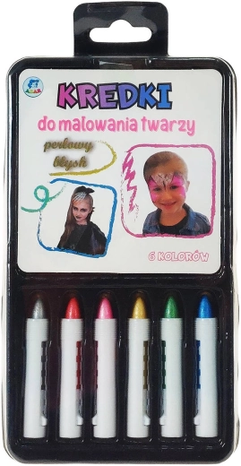 Pearlescent face painting pencils for children, set of 6 colors
