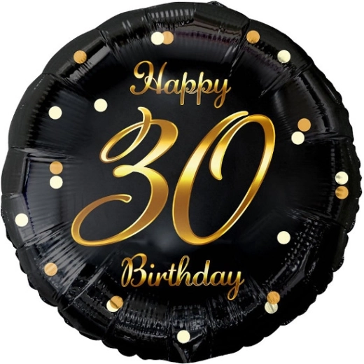 Foil Balloon Happy 30 Birthday – black with gold print