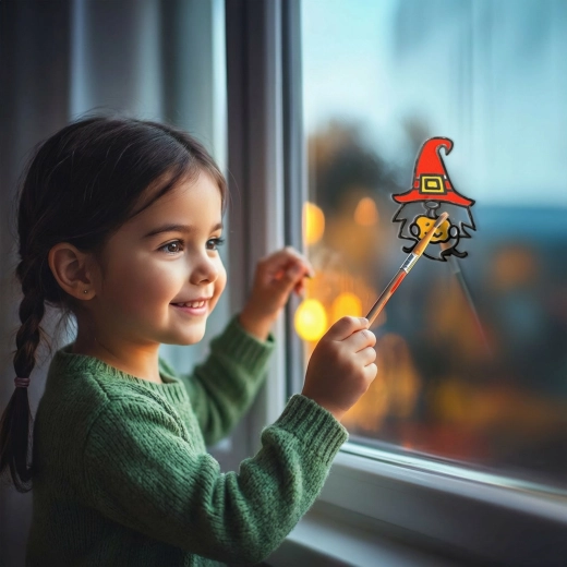 Halloween paintable window decoration with brush