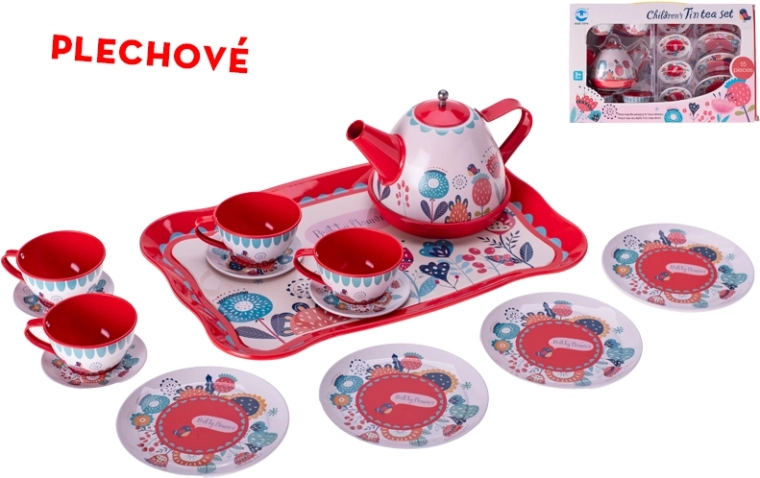 Dječji metalni čajni set s poslužavnikom, 15 kom