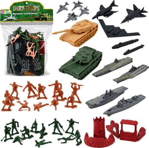 Military soldier playset with vehicles, ships and aircraft (54 pieces)