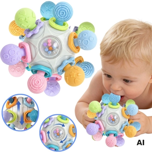 Woopie Baby senzorička loptica 3u1 s grickalicom i zvečkom 6m+ - 1 komad