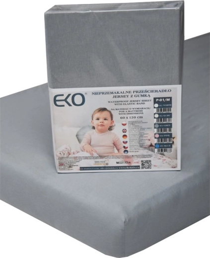 Eko nepromočiva zategnuta plahta s gumom, žersej siva 120 × 60 cm