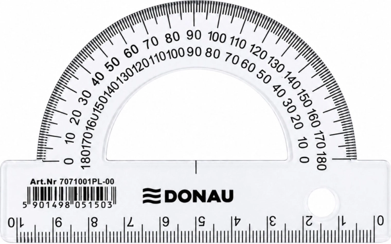 Školski kutomjer DONAU prozirni 180° 10 cm - 1 komad