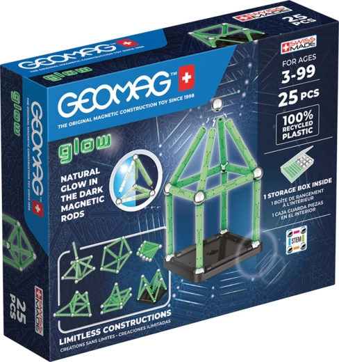 Geomag Glow svjetleći magnetski građevinski set od reciklirane plastike, 25 dijelova