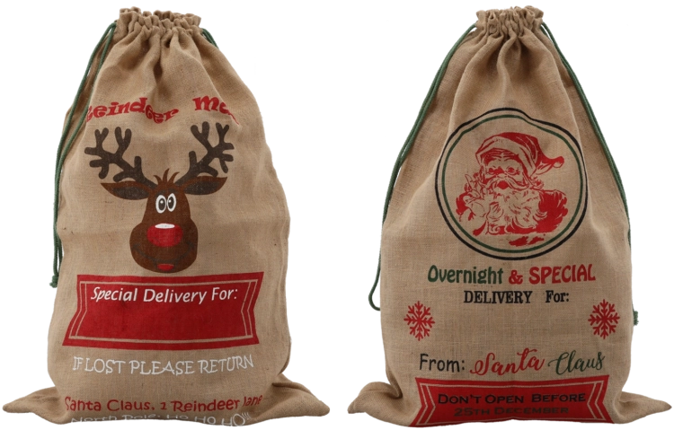 Božićna juta vreća za poklone 60 × 90 cm, pakiranje 10 kom