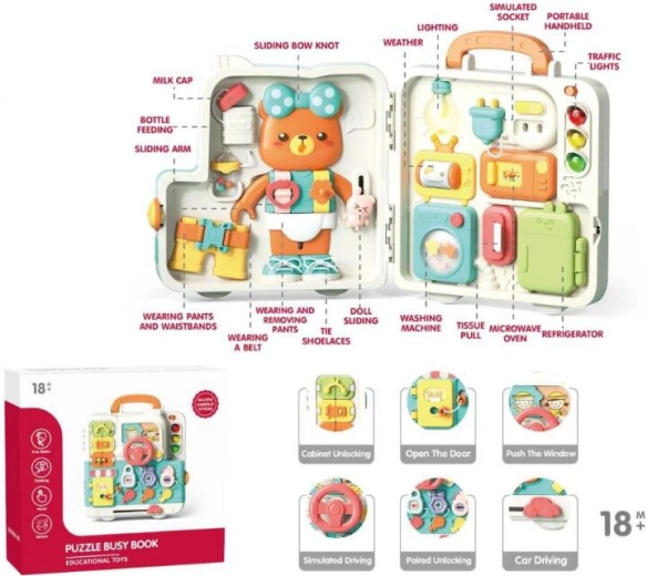 Manipulativna ploča u obliku medvjedića – drvena edukativna igračka za razvoj motorike