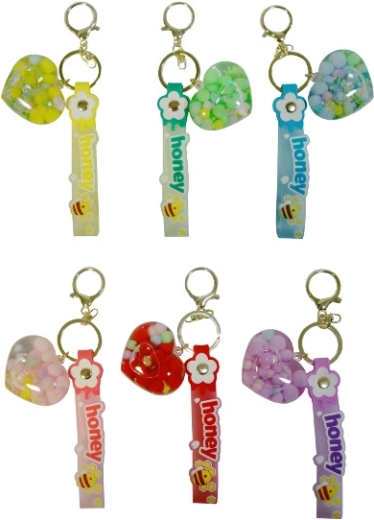 Privjesak za ključeve s perlastim srcem i natpisom Honey