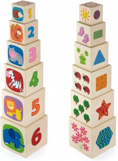 Stacking wooden blocks with animals, numbers and shapes VIGA