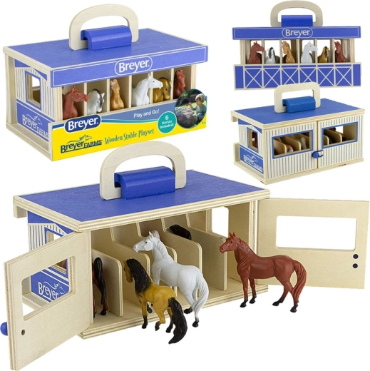 Breyer Stablemates Farms drvena prijenosna štala sa 6 konja