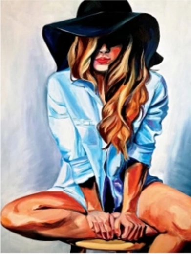 Norimpex diamond painting woman in a hat and shirt 30 × 40 cm