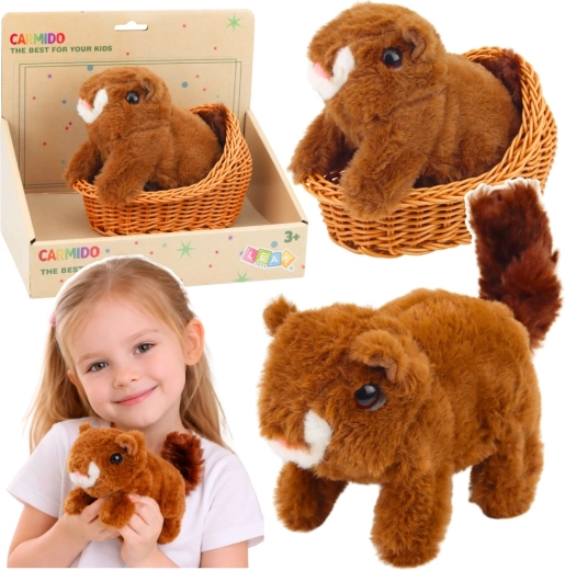 Interaktivna plišana vjeverica u košarici – hoda i ispušta zvukove, smeđa