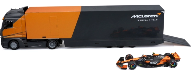 Bburago racing hauler tegljač s prikolicom i Formula 1 McLaren MCL38 2024 Lando Norris 1:43