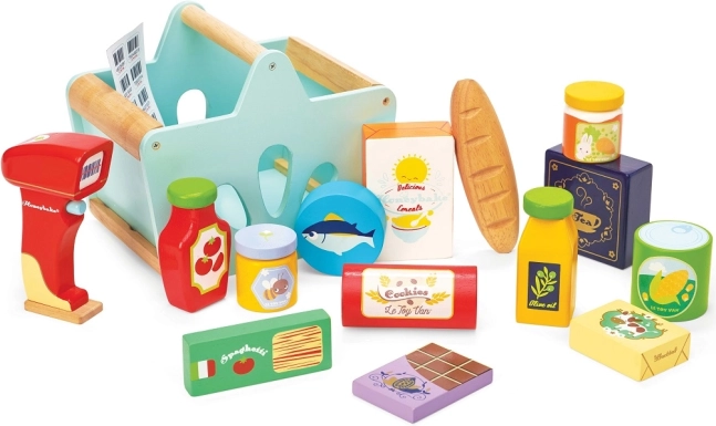 Le Toy Van drvena košarica s namirnicama i skenerom
