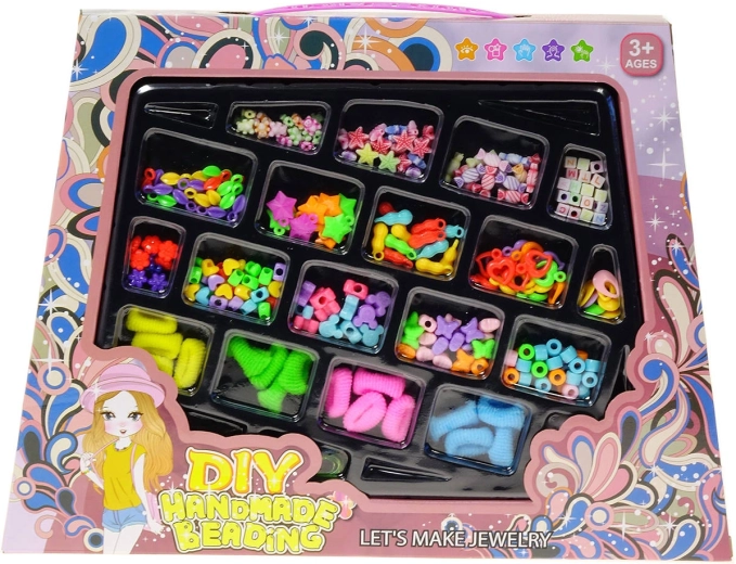Creative set of stringing beads with charms and hair elastics