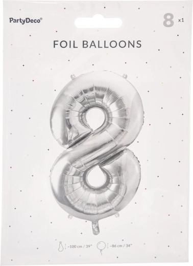 Folijski balon broj 8 srebrni 86 cm